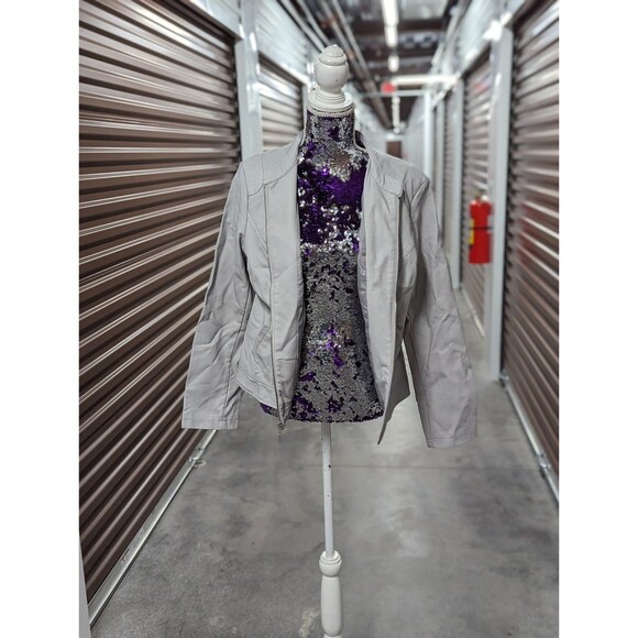 Alfani Large Grey Faux Leather Moto Jacket - Picture 2 of 9